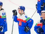 Slovenskí hokejisti, zľava Patrik Koch, Oliver Okuliar a Maxim Štrbák na MS 2026.