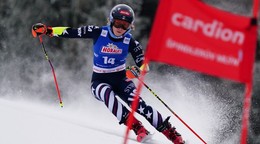 Mikaela Shiffrinová v 1. kole obrovského slalomu v Špindlerovom Mlyne.