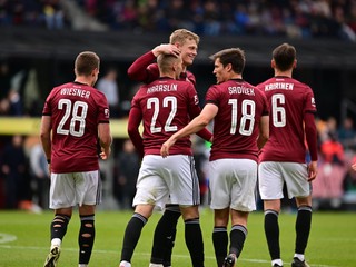 Gólová radosť futbalistov Sparty Praha.