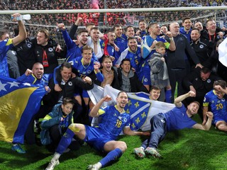 Radosť futbalistov Bosny a Hercegoviny z postupu na MS 2026 vo futbale.