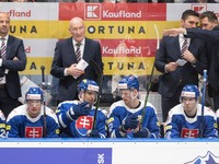 Craig Ramsay a jeho asisitenti Ján Pardavý, Ján Lašák a Peter Frühauf v zápase Slovensko - Česko v príprave na MS v hokeji 2024.