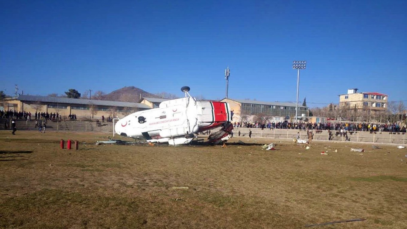 Havarovaný vrtuľník Hamida Sajjadiho.