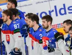 Slovenskí hokejisti počas MS v hokeji 2024 v Česku. 