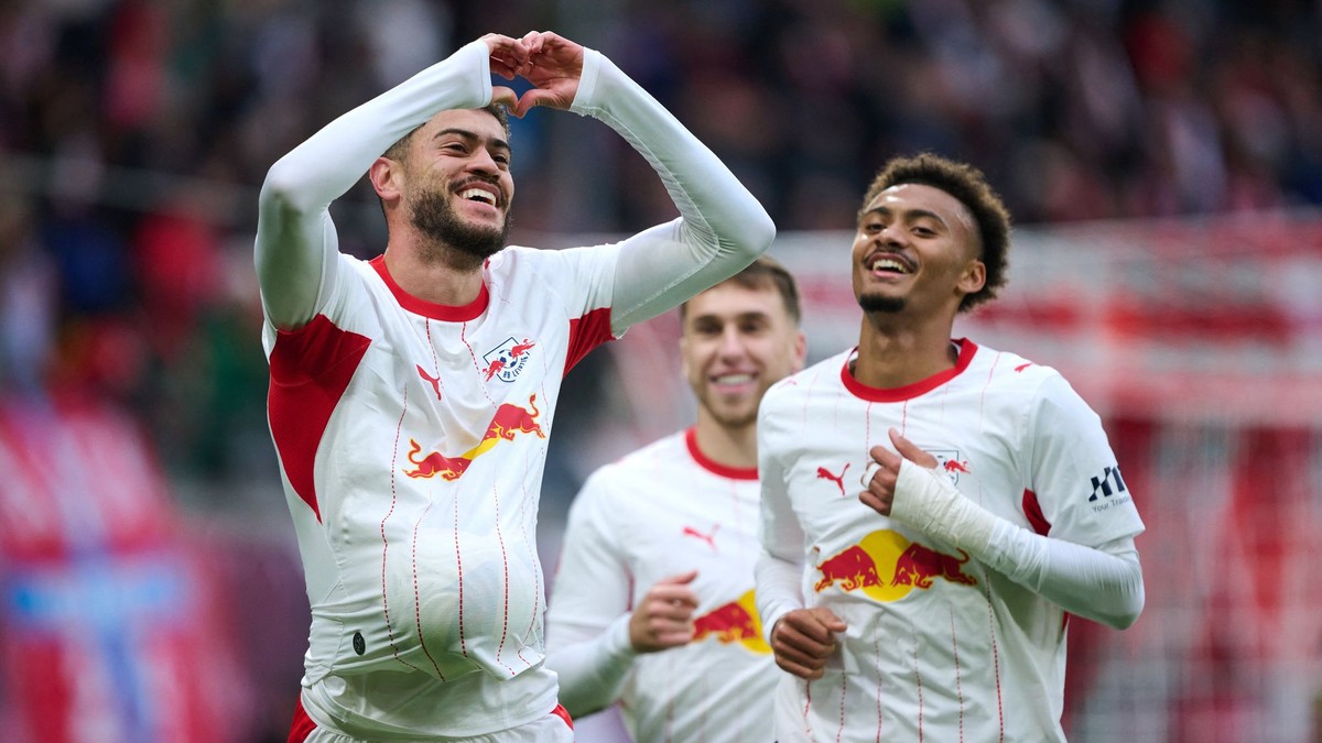 Romulo oslavuje gól v zápase RB Lipsko - SV Elversberg.