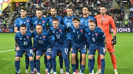 Na snímke hráči základnej jedenástky Slovenska pred zápasom C-divízie Ligy národov vo futbale Slovensko - Kazachstan.