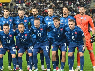 Na snímke hráči základnej jedenástky Slovenska pred zápasom C-divízie Ligy národov vo futbale Slovensko - Kazachstan.