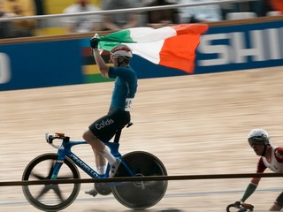 Talian Elia Viviani na MS v dráhovej cyklistike.