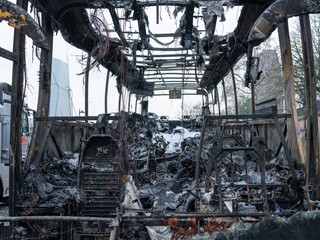 Zhorený autobus Hallescher FC.