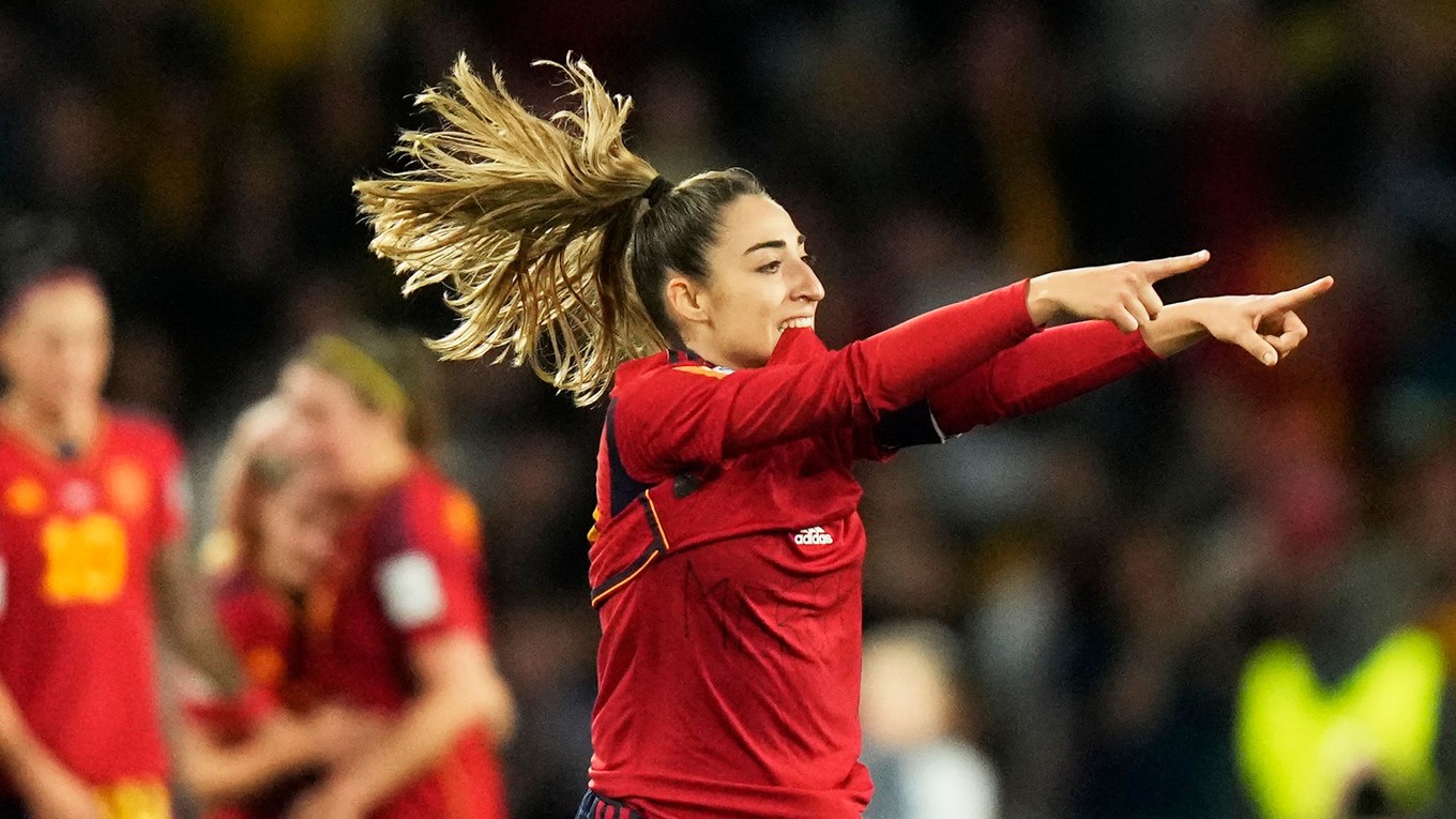 Olga Carmonová sa teší po strelenom góle v zápase Španielsko - Anglicko vo finále MS vo futbale žien 2023.