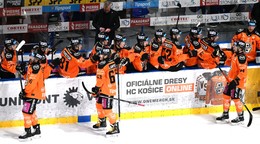 Gólová radosť hráčov Košíc počas zápasu hokejovej Tipsport ligy.