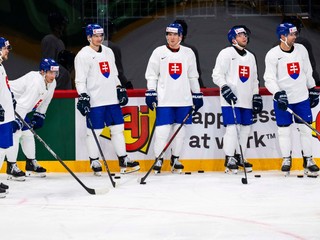 Hokejoví reprezentanti SR počas prvého tréningu slovenskej hokejovej reprezentácie pred otvorením majstrovstiev sveta v ľadovom hokeji.