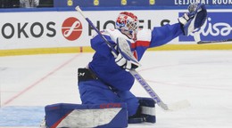 Martin Haronik v zápase Slovensko - Fínsko na MS v hokeji do 18 rokov 2024. 