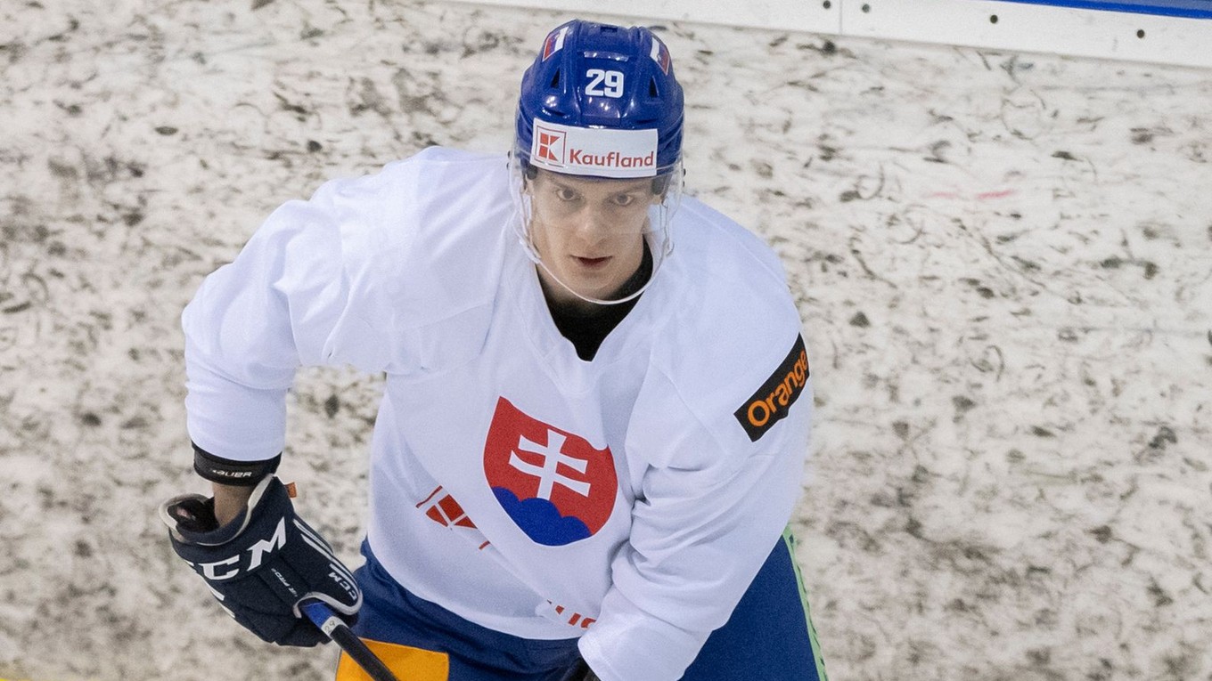Michal Ivan počas tréningu slovenskej hokejovej reprezentácie.