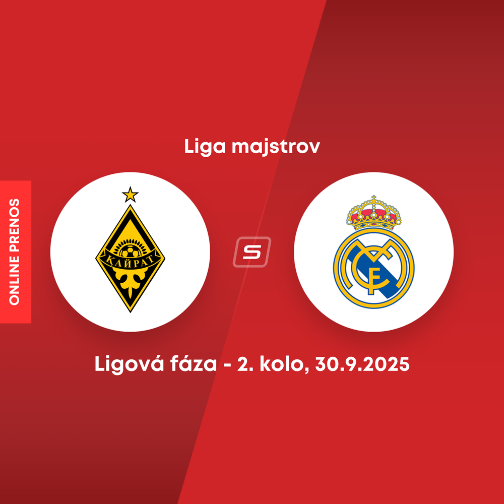 ONLINE: FC Kajrat Almaty - Real Madrid dnes, Liga majstrov LIVE (2. kolo)