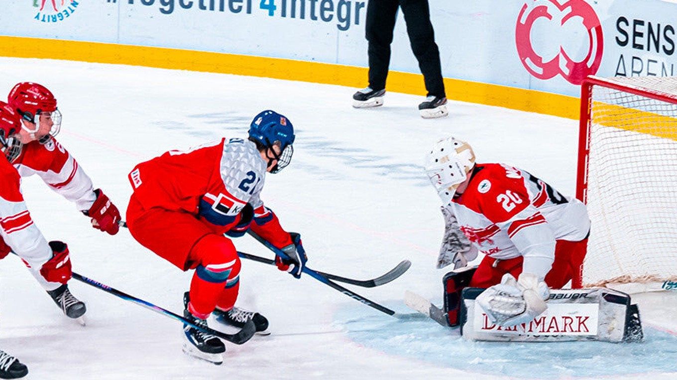 Fotka zo zápasu Česko - Dánsko na MS U18 2026.