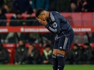 Reakcia Kyliana Mbappeho počas zápasu Girona - Real Madrid.