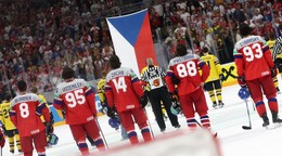 Hokejisti Česka po výhre nad Švédskom v semifinále MS v hokeji 2024.