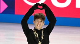 Adam Hagara počas voľnej jazdy na MS v krasokorčuľovaní 2026.