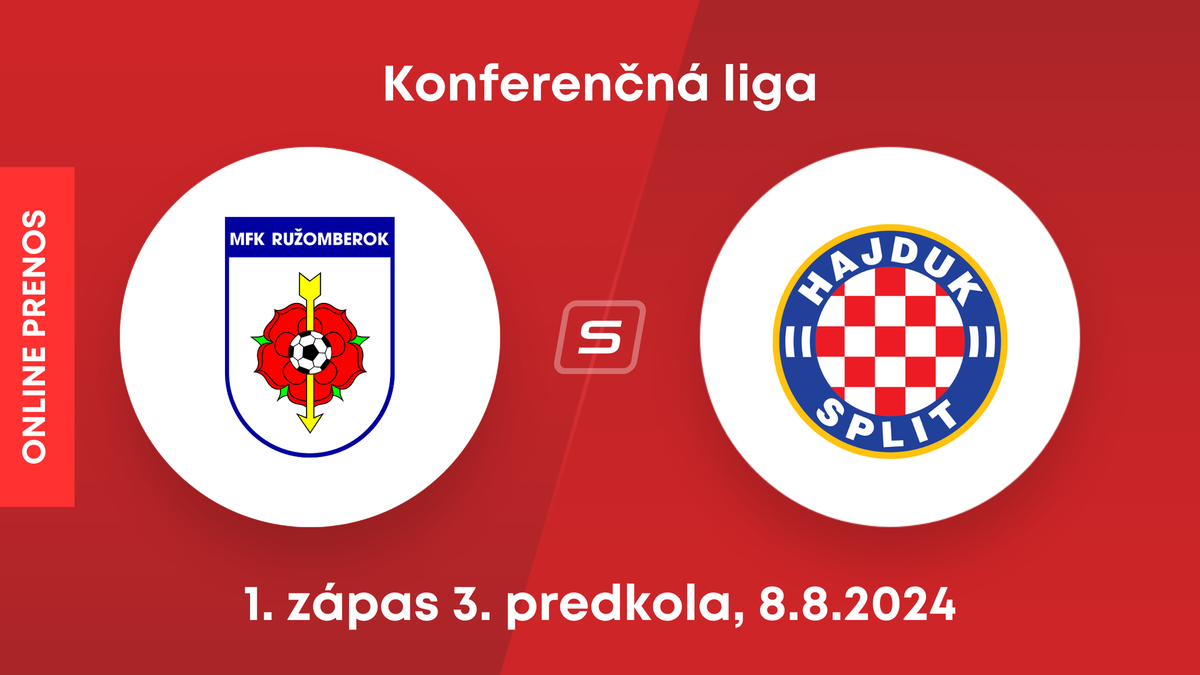 MFK Ružomberok - Hajduk Split: ONLINE prenos z odvetného zápasu 3. predkola Konferenčnej ligy.