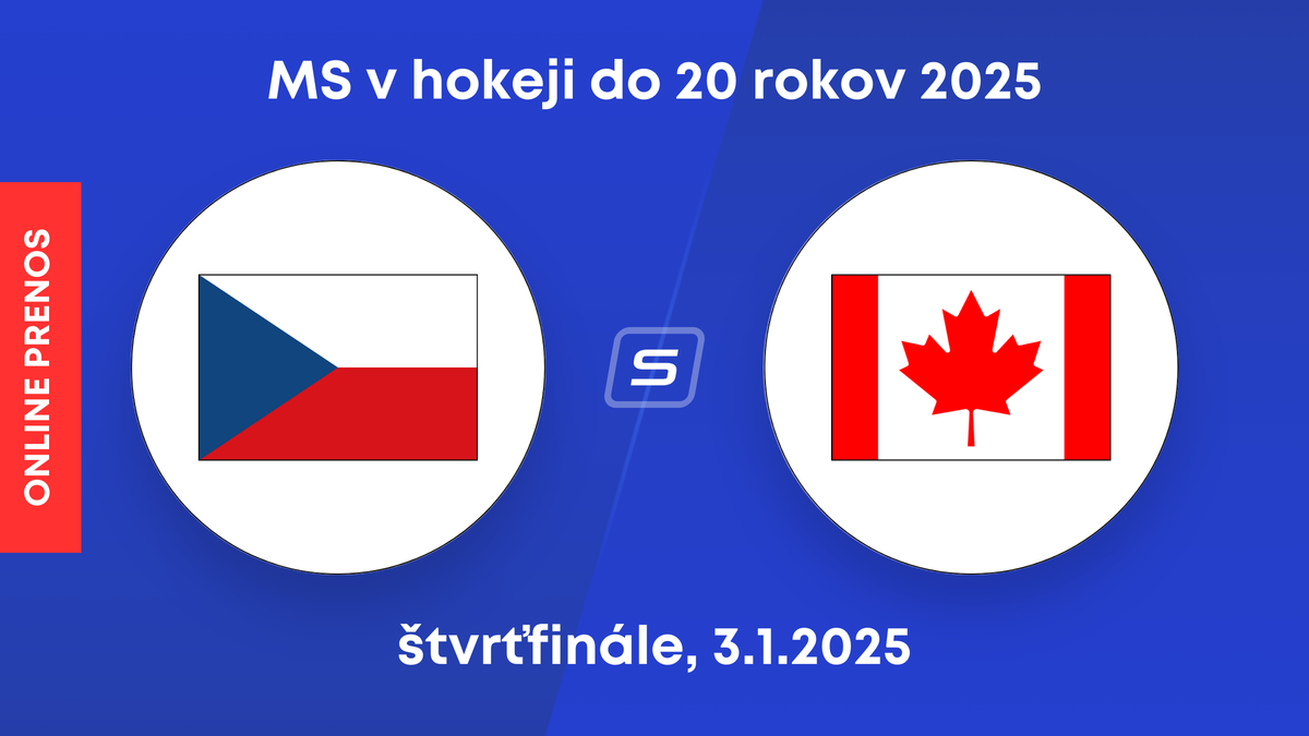 Česko - Kanada: ONLINE prenos zo zápasu štvrťfinále na MS v hokeji do 20 rokov 2025.