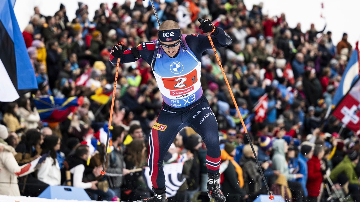 Nórsky biatlonista Endre Strömsheim počas MS 2025 v Lenzerheide. 