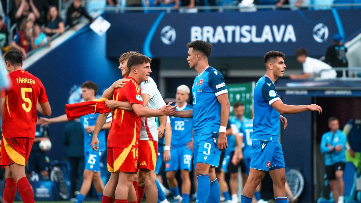 Momentka po zápase Slovensko - Španielsko v skupine A na EURO U21 2025.