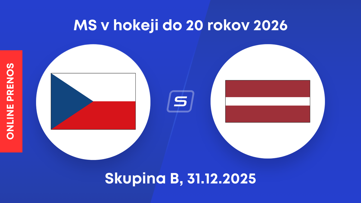 Česko - Lotyšsko: ONLINE prenos zo zápasu skupiny B na MS v hokeji do 20 rokov 2026.