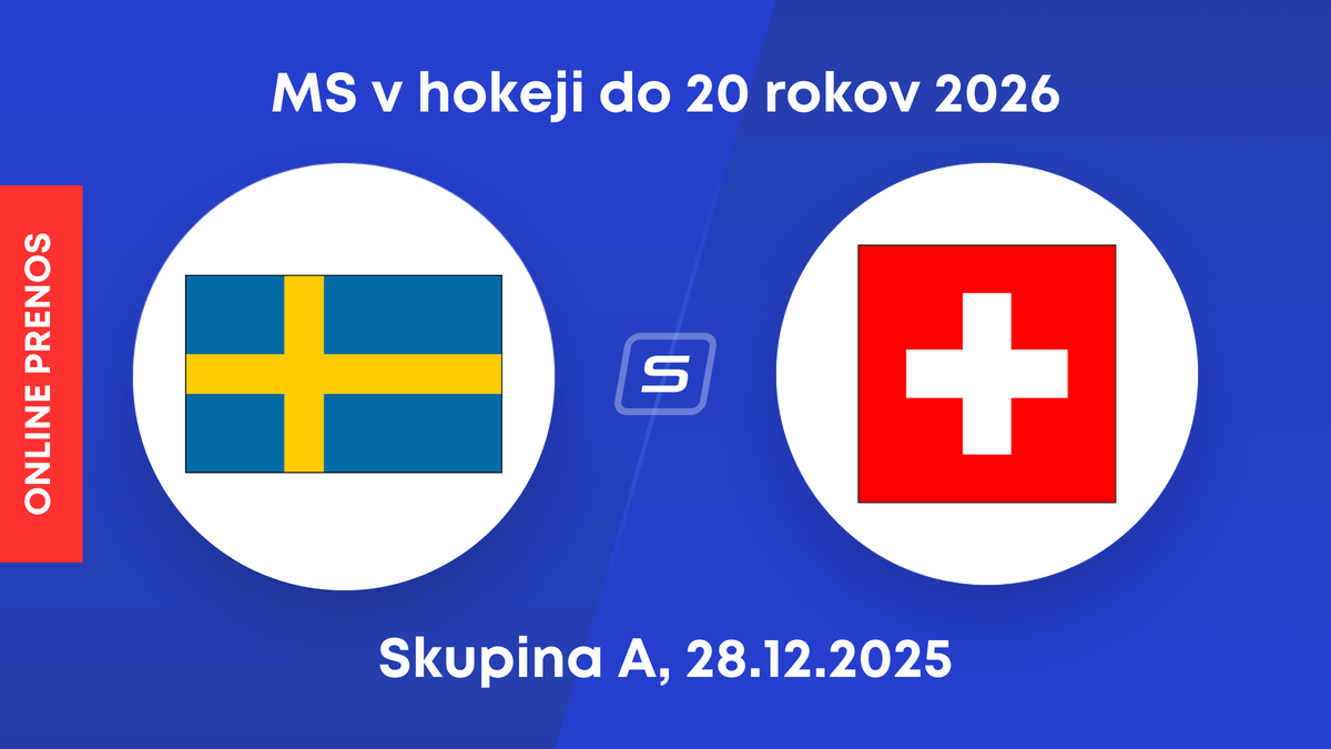 Švédsko - Švajčiarsko: ONLINE prenos zo zápasu skupiny A na MS v hokeji do 20 rokov 2026.