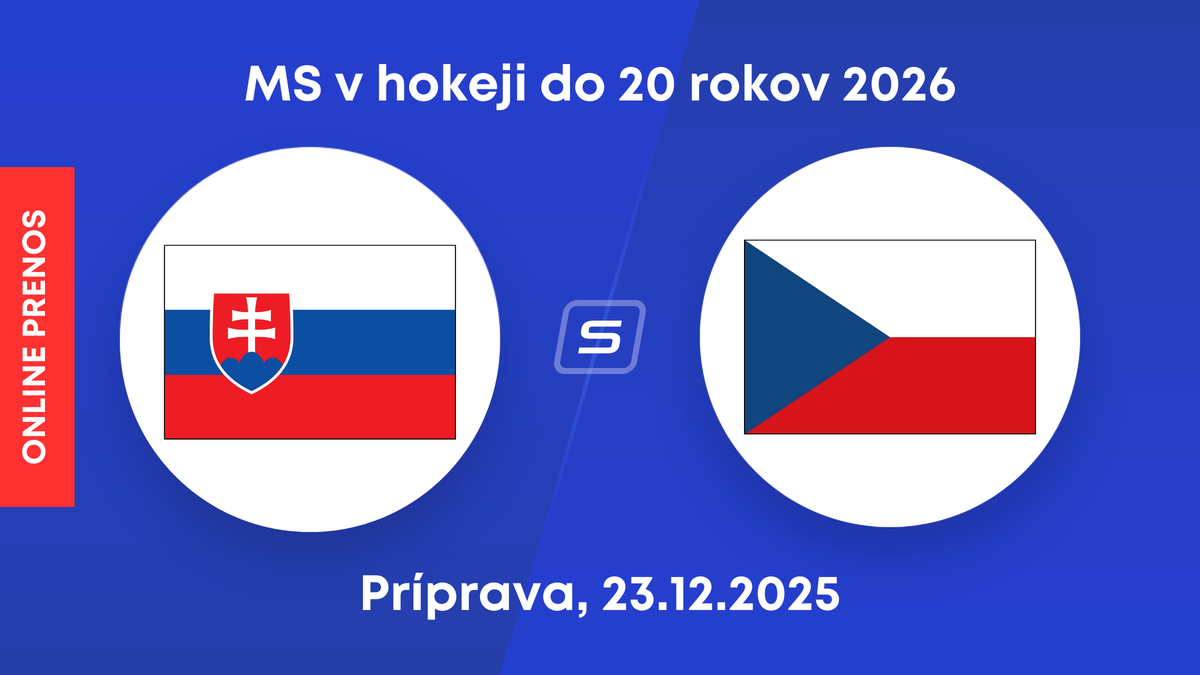 Slovensko - Česko: ONLINE prenos z prípavného zápasu pred MS v hokeji do 20 rokov 2026.