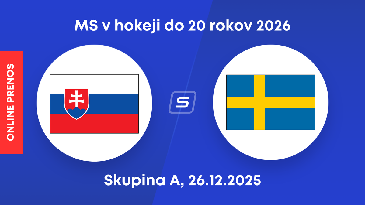Slovensko - Švédsko: ONLINE prenos zo zápasu skupiny A na MS v hokeji do 20 rokov 2026.