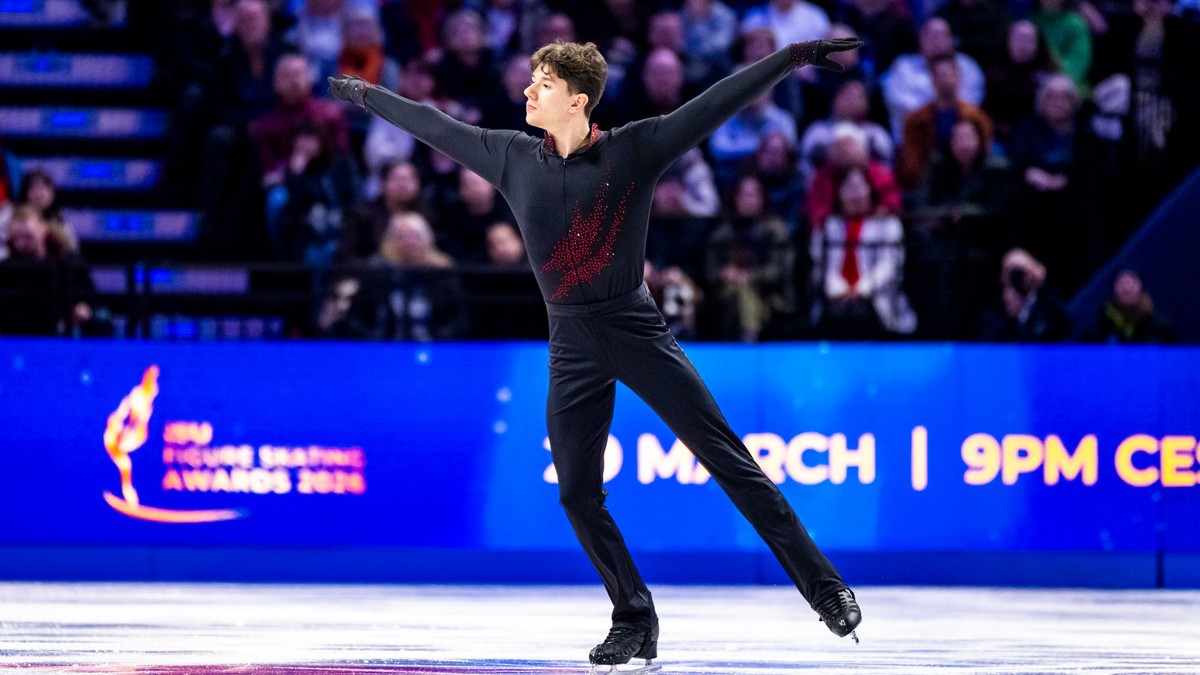 Adam Hagara počas krátkeho programu na MS v Prahe.