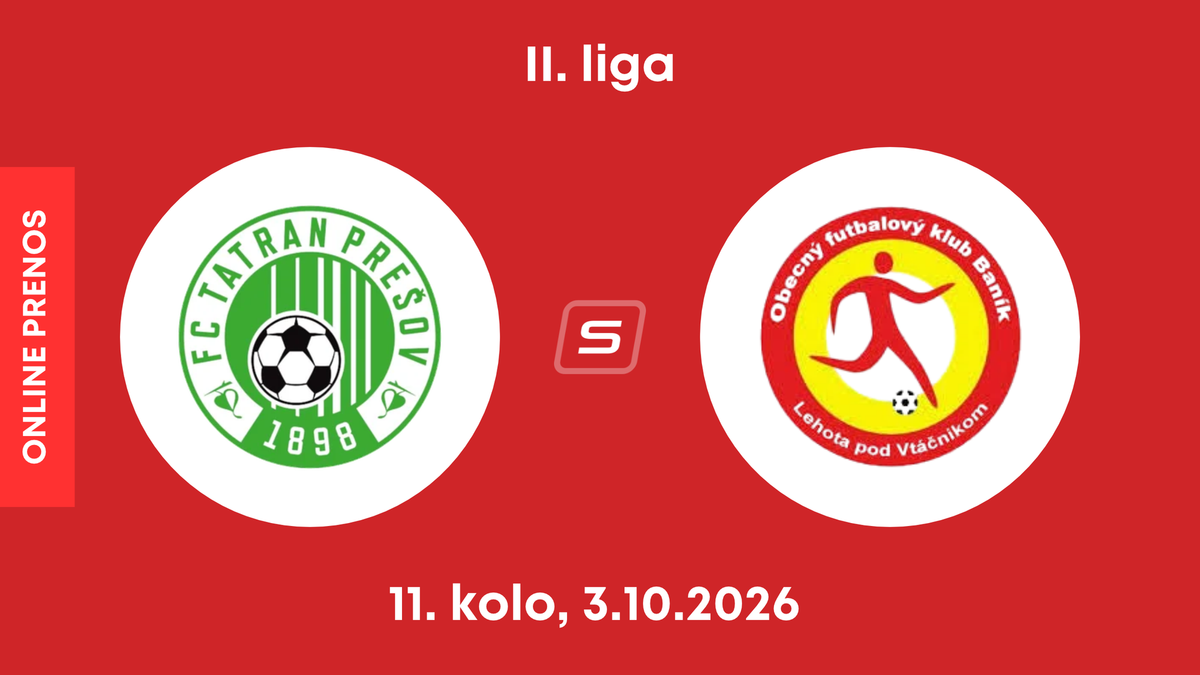 FC Tatran Prešov - OFK Baník Lehota pod Vtáčnikom: ONLINE prenos zo zápasu 11. kola II. ligy.