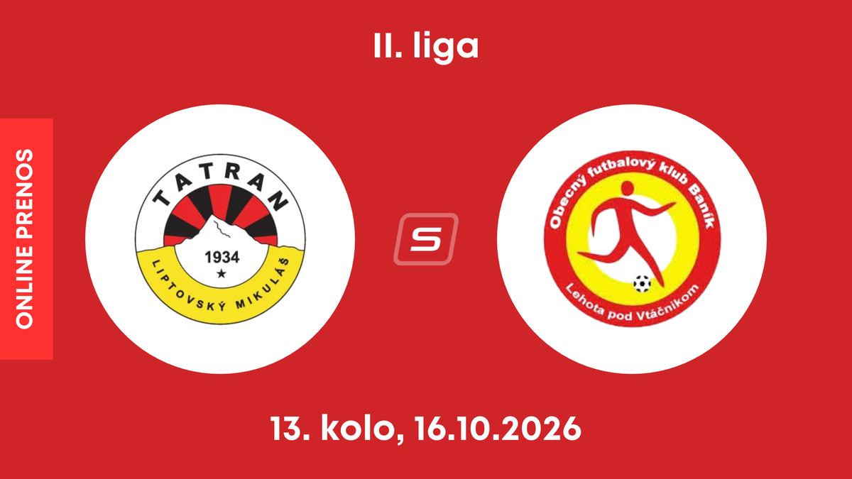 MFK Tatran Liptovský Mikuláš - OFK Baník Lehota pod Vtáčnikom: ONLINE prenos zo zápasu 13. kola II. ligy.