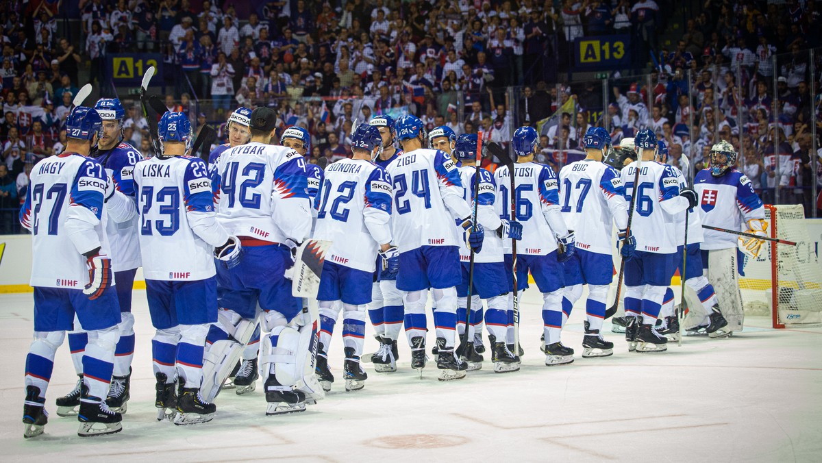 Hokejisti Slovenska počas MS v hokeji 2019.