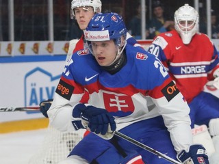 Peter Repčík v zápase Slovensko - Nórsko na MS v hokeji do 20 rokov 2024.