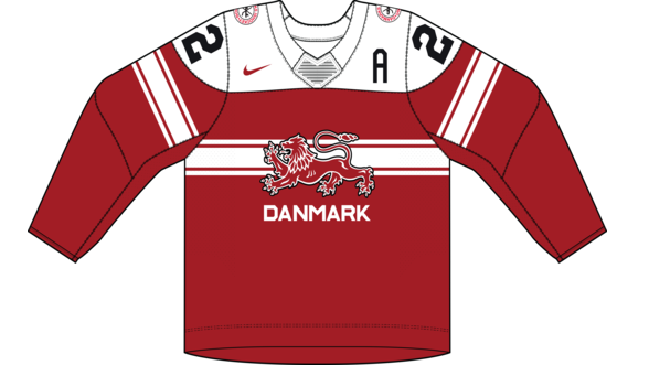 Dánsko na MS v hokeji 2024 - dresy vonku. 