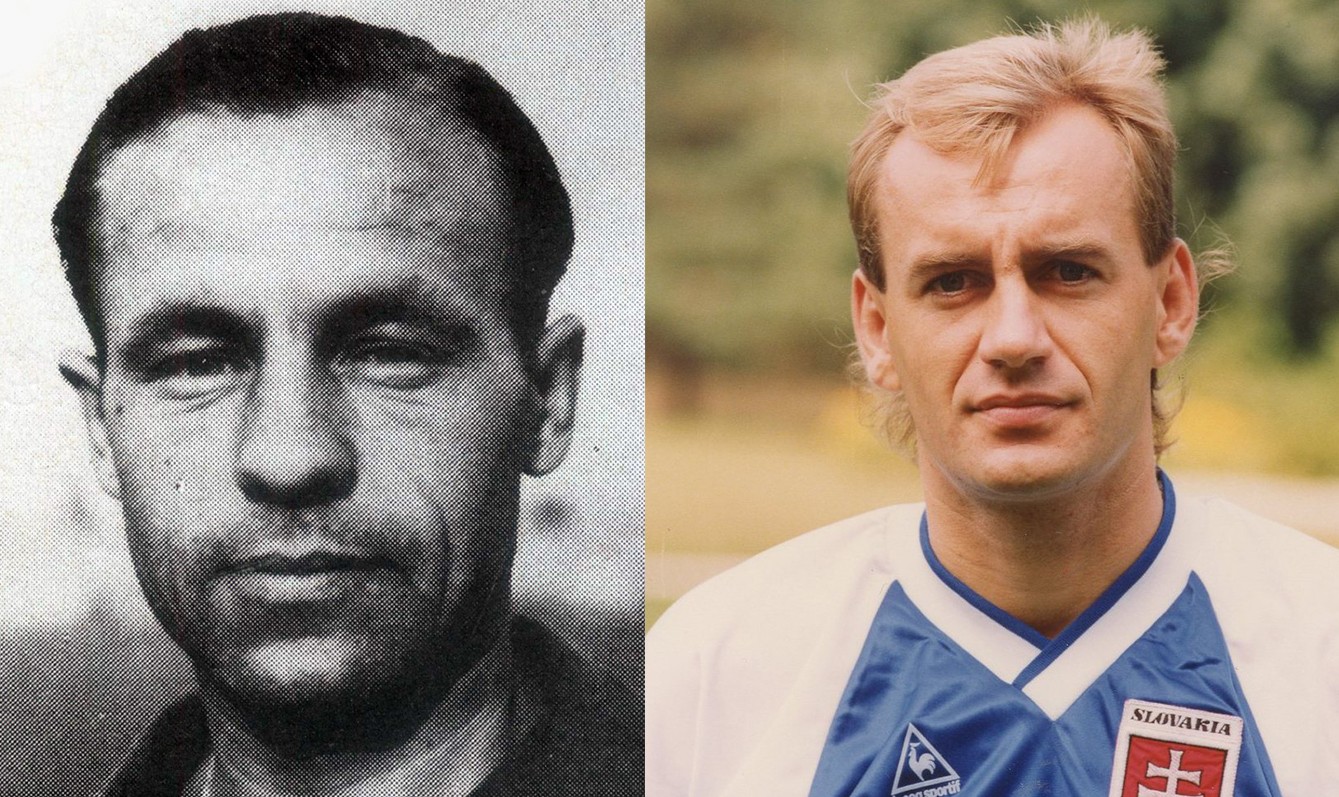 Ján Arpáš a Vladimír Weiss st. - strelci prvých a zároveň víťazných gólov v dvoch érach slovenského futbalu.