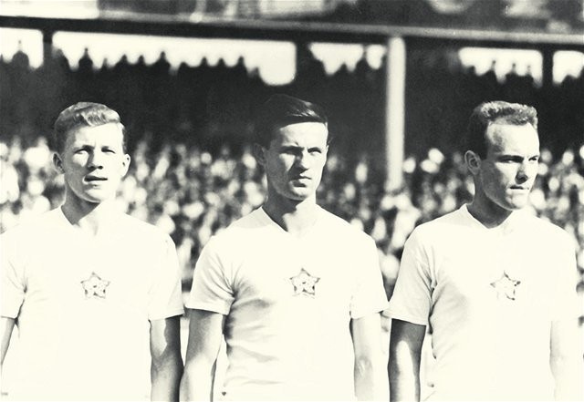 Zľava "Dolfi" Adolf Scherer, "Bubo" Titus Buberník a  "Bimbo" Ján Popluhár.