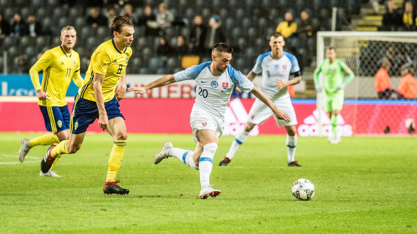 Róbert Mak v prípravnom zápase Švédsko - Slovensko 1:1 (16. októbra 2018 v Štokholme).