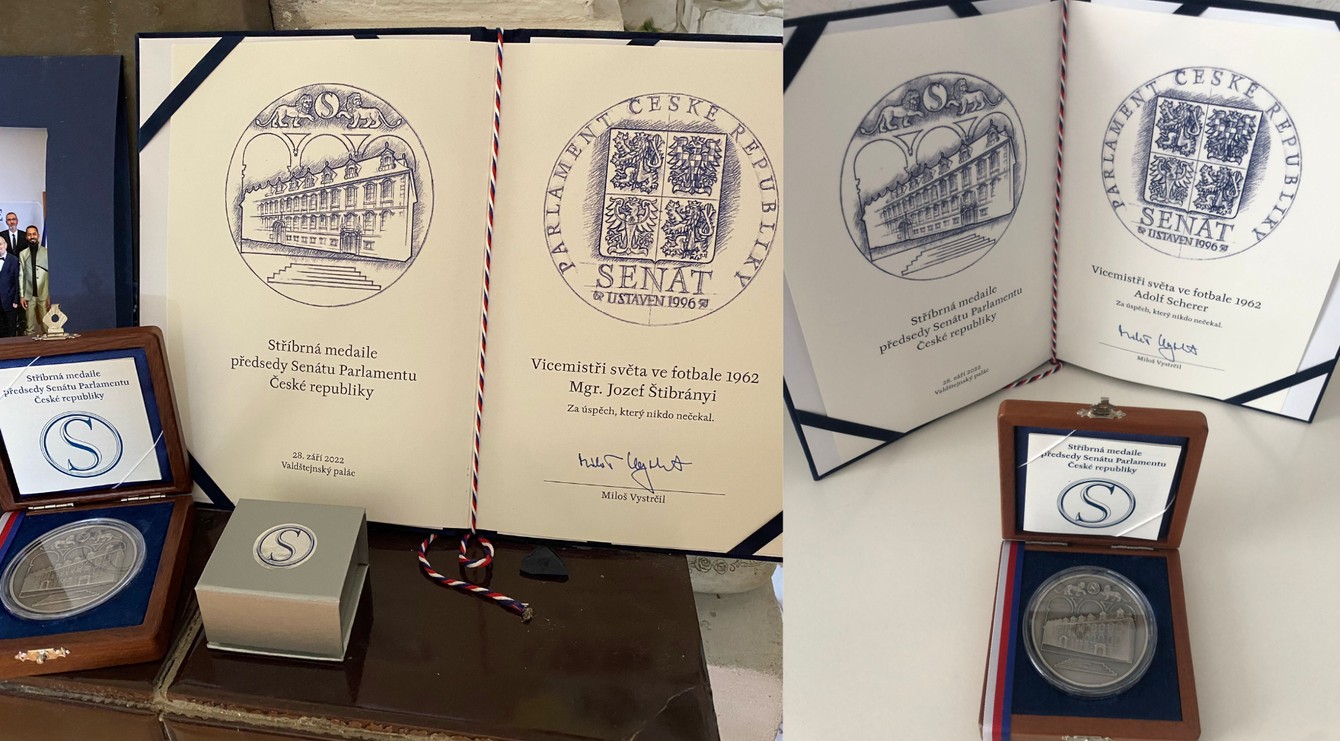 Strieborné medaily predsedu Senátu Parlamentu ČR aj pre slovenských „Čilanov“ Jozefa Štibrányiho a Adolfa Scherera.