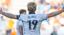 Na snímke strelec gólu na 2:1 pre Aglicko Harvey Elliott počas semifinále Anglicko - Holandsko na majstrovstvách Európy hráčov do 21 rokov v Bratislave.