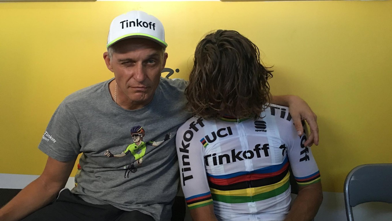 Takúto fotografiu zverejnil Oleg Tiňkov po víťazstve Petra Sagana v pondelňajšej etape na Tour de France.
