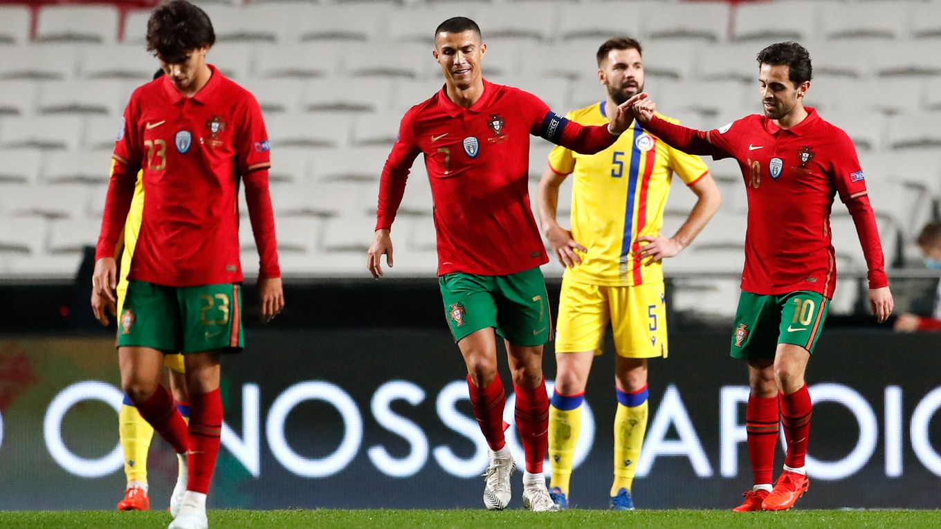 Cristiano Ronaldo oslavuje gól proti Andorre.
