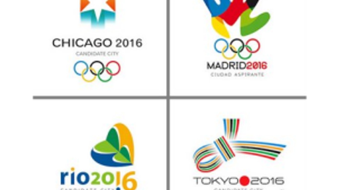 Logá jednotlivých kandidátov na OH 2016. Hore zľava Chicago a Madrid, dole zľava potom Rio de Janeiro a Tokio.