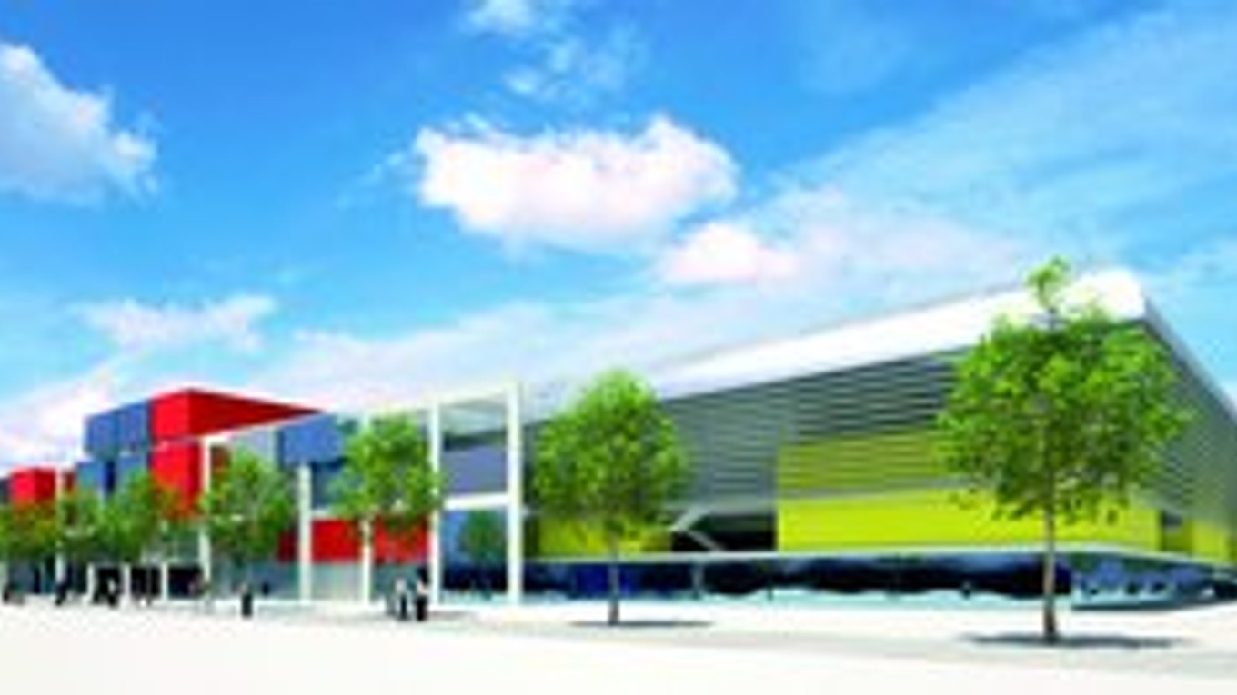 Pohľad na okolie budúceho košického multifunkčného areálu v makete z navlas podobného štadióna Slavie Praha v Edene.