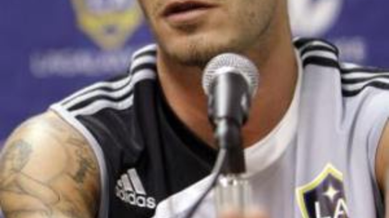 Anglický futbalista David Beckham počas tlačovky po zápase New York Red Bulls - Los Angeles Galaxy