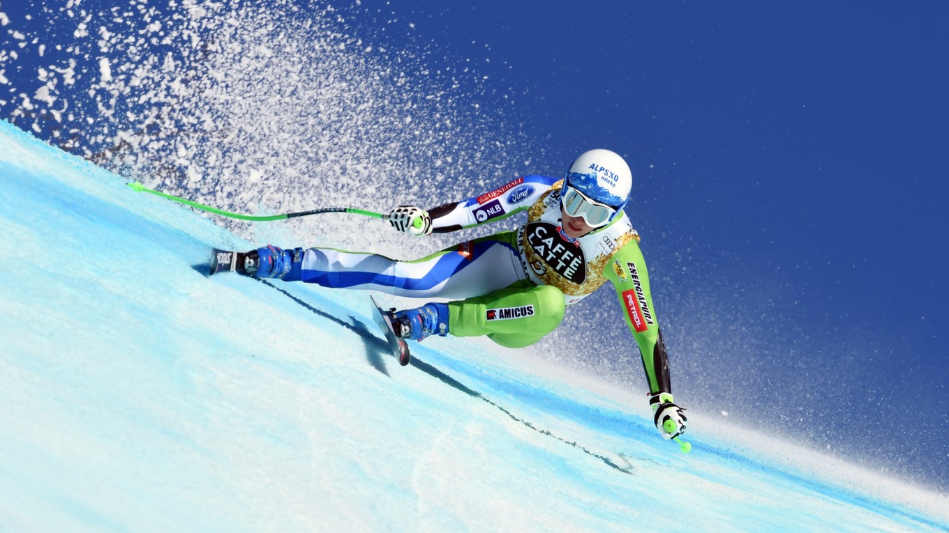 Slovinská zjazdárka Ilka Štuhecová na trati Super-G Svetového pohára vo švajčiarskej Crans Montane 25. februára 2017.