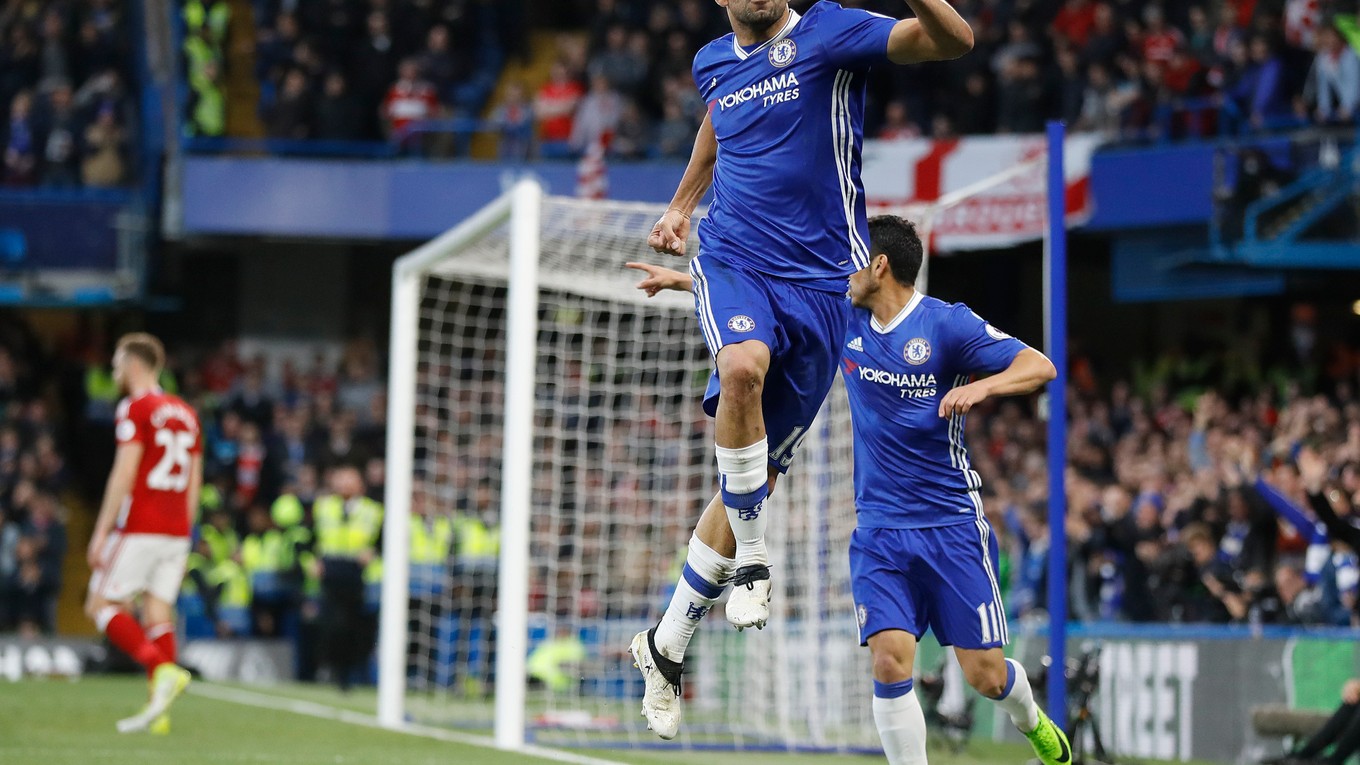 Diego Costa oslavuje svoj gól do siete Middlesbrough.