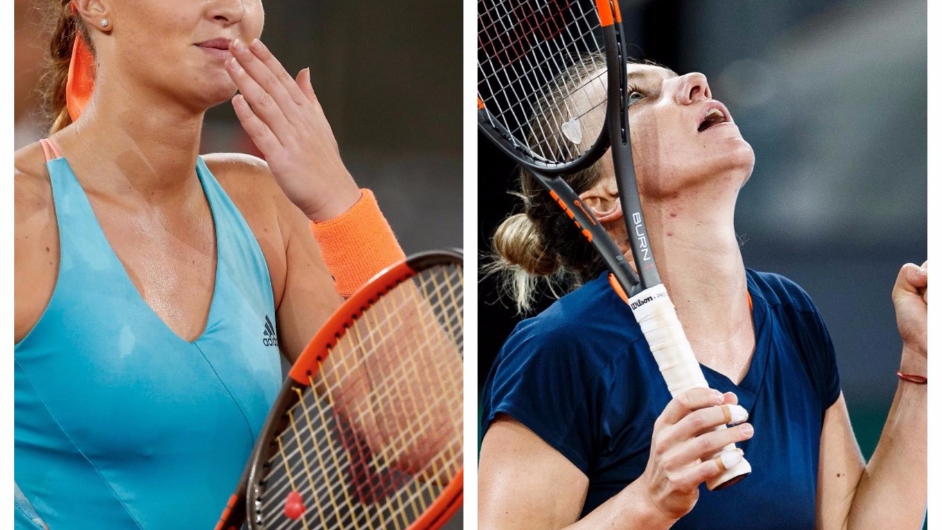 Rumunská tenistka Simona Halepová (vpravo) a Francúzka Kristina Mladenovicová (vľavo) sa stretnú vo finále v Madride.