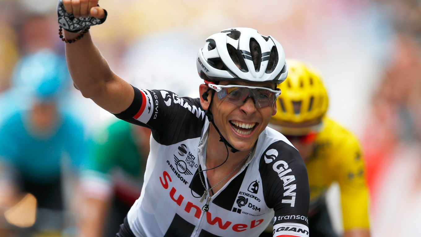 Francúz Warren Barguil sa tešil z víťazstva predčasne.